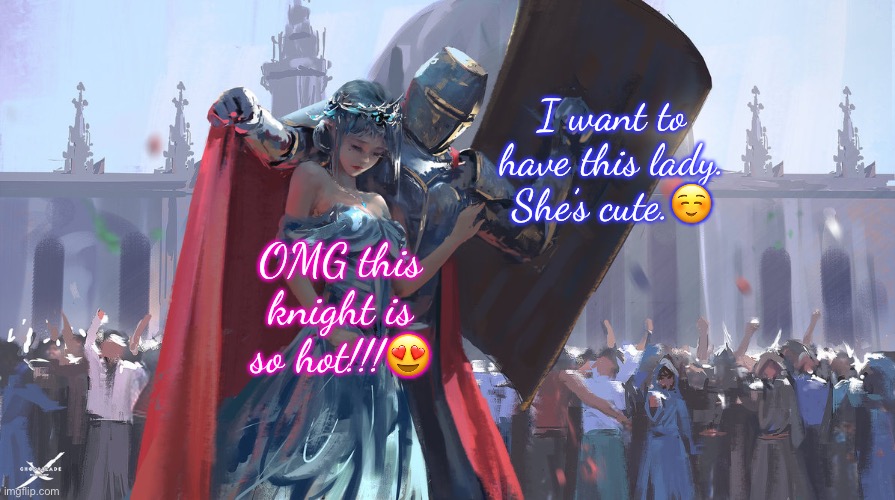 Then marry or something | I want to have this lady. She’s cute.☺️; OMG this knight is so hot!!!😍 | image tagged in knight protecting princess,romantic | made w/ Imgflip meme maker