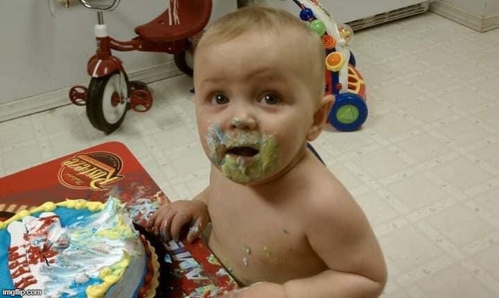 baby getting caught eating cake | image tagged in baby,caught in 4k,funny memes,original meme | made w/ Imgflip meme maker