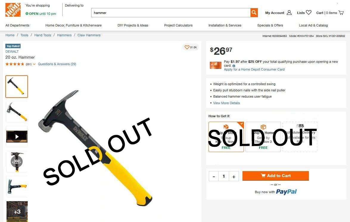 Home Depot sells out hammers in the wake of the Pelosi incident! | image tagged in home depot,hammer time,warhammer,let's get hammered,nancy got hammered | made w/ Imgflip meme maker