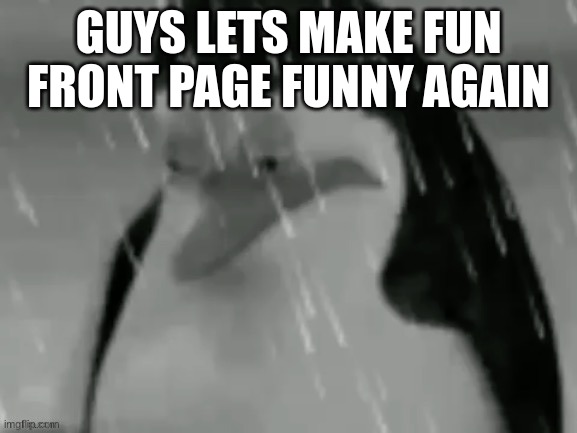 the sad | GUYS LETS MAKE FUN FRONT PAGE FUNNY AGAIN | image tagged in the sad | made w/ Imgflip meme maker