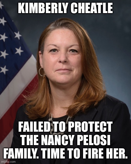 Secret Service needs to find a new head. | KIMBERLY CHEATLE; FAILED TO PROTECT THE NANCY PELOSI FAMILY. TIME TO FIRE HER. | image tagged in secret service,nancy pelosi,washington dc,idiots,stupid people,kimberly cheatle | made w/ Imgflip meme maker