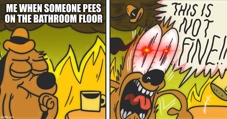 girls won't get this | ME WHEN SOMEONE PEES ON THE BATHROOM FLOOR | image tagged in this is not fine | made w/ Imgflip meme maker