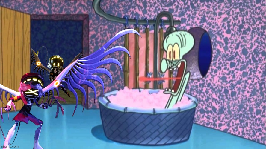 Looks like calamari is on the menu for these killer drones | image tagged in murder drones,squidward,spongebob,crossover | made w/ Imgflip meme maker