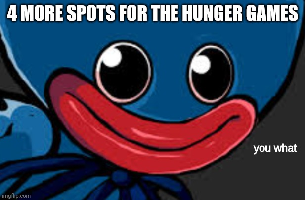 *0 | 4 MORE SPOTS FOR THE HUNGER GAMES | image tagged in you what huggy wuggy edition | made w/ Imgflip meme maker