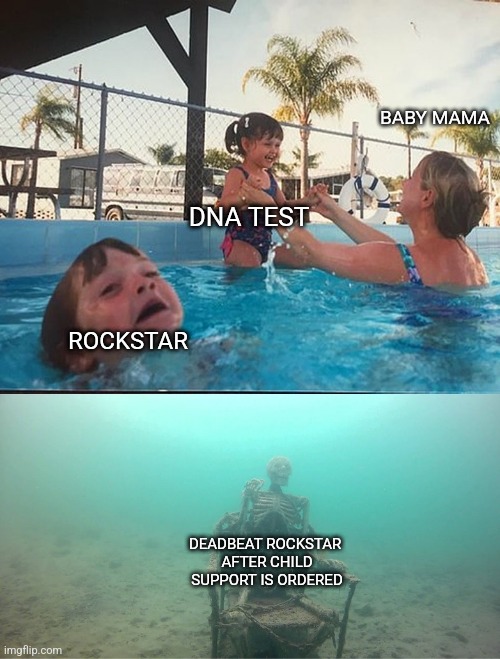 Deadbeat Rockstar | BABY MAMA; DNA TEST; ROCKSTAR; DEADBEAT ROCKSTAR 
AFTER CHILD SUPPORT IS ORDERED | image tagged in memes | made w/ Imgflip meme maker