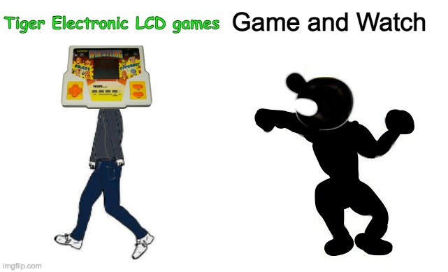 Tiger Electronic LCD games | image tagged in virgin vs chad,games,video games,game and watch,tiger electronics,lcd games | made w/ Imgflip meme maker