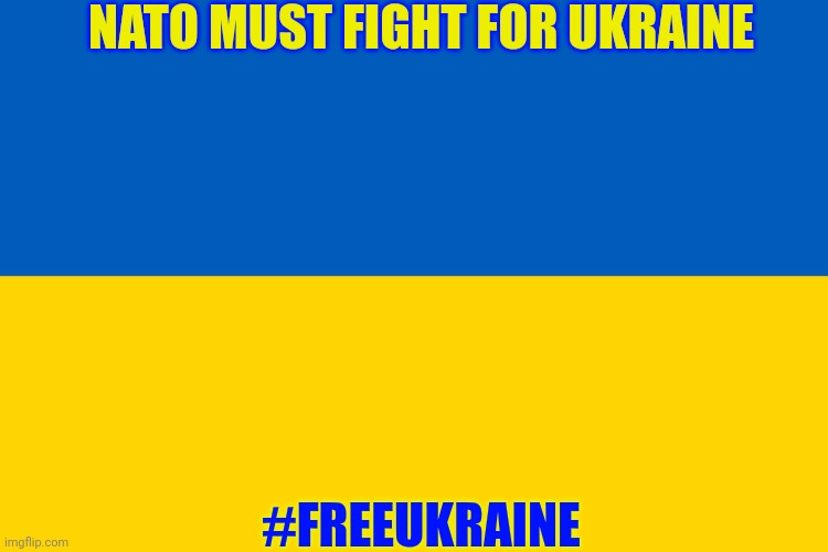Ukraine flag | NATO MUST FIGHT FOR UKRAINE; #FREEUKRAINE | image tagged in ukraine flag | made w/ Imgflip meme maker