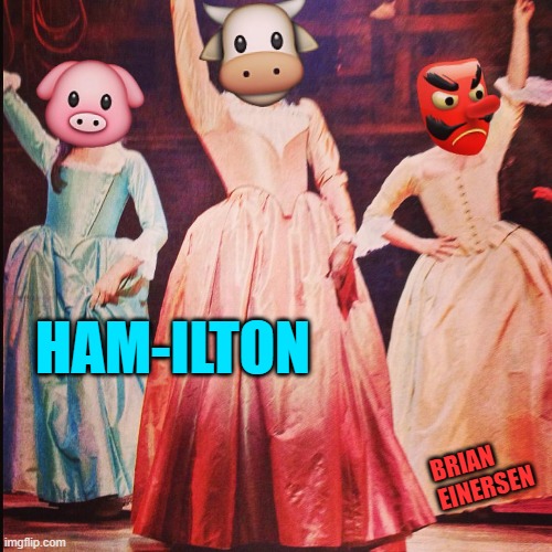 Pretty Pig puts the "ham" in "Hamilton." | HAM-ILTON; BRIAN EINERSEN | image tagged in fashion kartoon,hamilton,emooji art,kim kowdashian,pretty pig,brian einersen | made w/ Imgflip meme maker