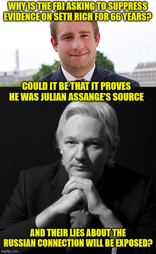 We all know the FBI lies... All the time... | WHY IS THE FBI ASKING TO SUPPRESS EVIDENCE ON SETH RICH FOR 66 YEARS? COULD IT BE THAT IT PROVES HE WAS JULIAN ASSANGE'S SOURCE; AND THEIR LIES ABOUT THE RUSSIAN CONNECTION WILL BE EXPOSED? | image tagged in seth rich,julian assange nike,crooked,fbi | made w/ Imgflip meme maker
