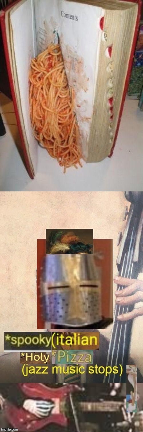 Spaghetti book | image tagged in spooky italian holy pizza jazz music stops,cursed image,spaghetti,book,memes,pasta | made w/ Imgflip meme maker