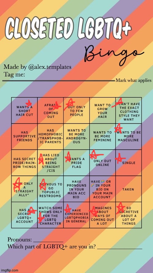 Wow I got bingo! | image tagged in closeted lgbtq bingo | made w/ Imgflip meme maker