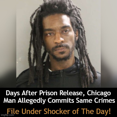 So, what else is new? The loony left loves lawless behavior... | Days After Prison Release, Chicago 
Man Allegedly Commits Same Crimes; File Under Shocker of The Day! | image tagged in politics,law and order,disorder,liberals vs conservatives,crime,liberalism | made w/ Imgflip meme maker