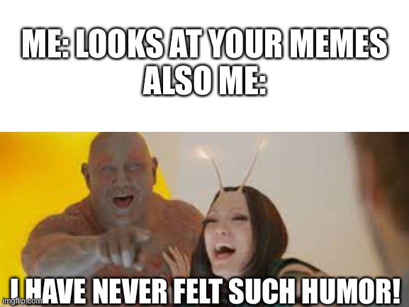 I have never felt such humor | ME: LOOKS AT YOUR MEMES
ALSO ME:; I HAVE NEVER FELT SUCH HUMOR! | image tagged in guardians of the galaxy,meme | made w/ Imgflip meme maker