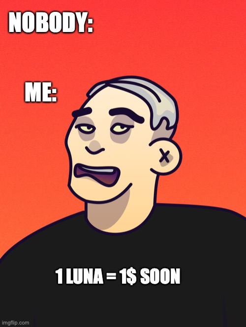 DEGEN | NOBODY:; ME:; 1 LUNA = 1$ SOON | image tagged in degen,cryptocurrency,luna,to the moon | made w/ Imgflip meme maker