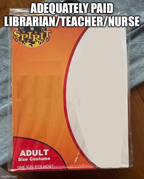 Spirit Halloween | ADEQUATELY PAID LIBRARIAN/TEACHER/NURSE | image tagged in spirit halloween | made w/ Imgflip meme maker