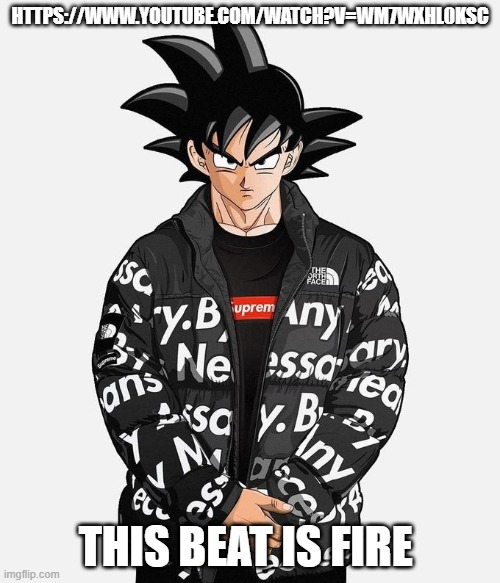 https://www.youtube.com/watch?v=WM7WxhL0kSc (We makin it out the hood with this one) | HTTPS://WWW.YOUTUBE.COM/WATCH?V=WM7WXHL0KSC; THIS BEAT IS FIRE | image tagged in drip goku,goofy ahh beat | made w/ Imgflip meme maker