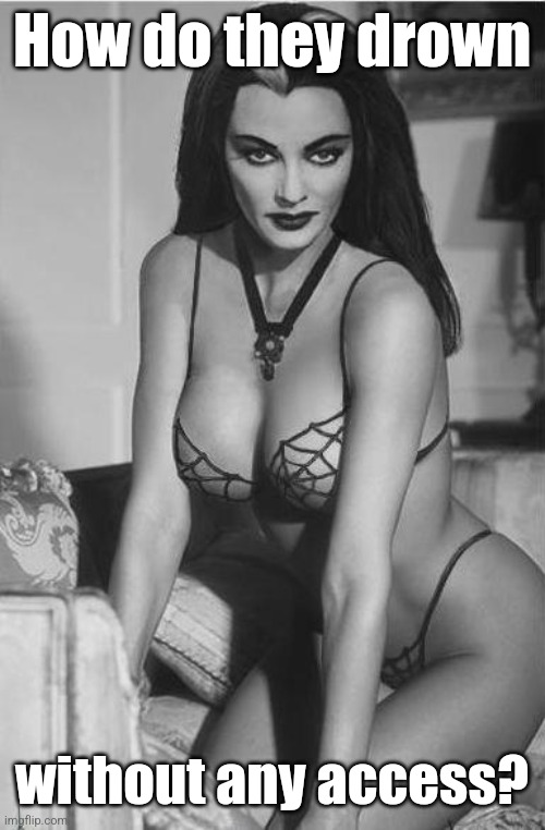 lily munster sexy | How do they drown without any access? | image tagged in lily munster sexy | made w/ Imgflip meme maker