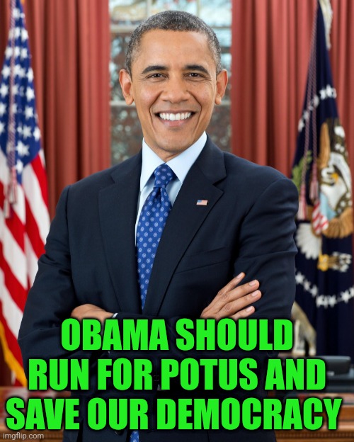 President Obama | OBAMA SHOULD RUN FOR POTUS AND SAVE OUR DEMOCRACY | image tagged in president obama | made w/ Imgflip meme maker
