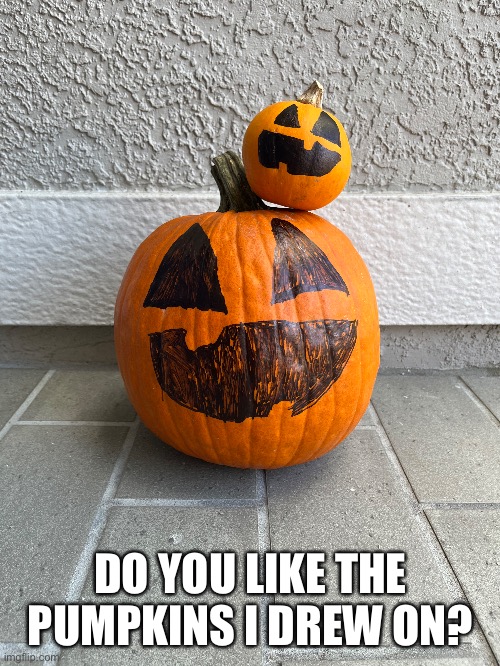 Spooky things | DO YOU LIKE THE PUMPKINS I DREW ON? | image tagged in halloween,pumpkin | made w/ Imgflip meme maker