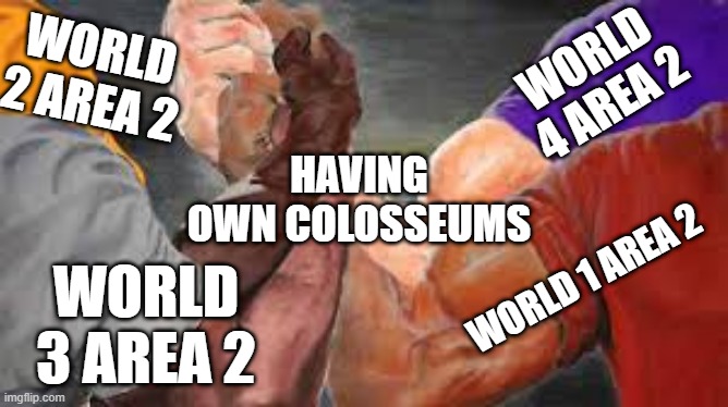 i thinks worlds 5-8 will have it too | WORLD 2 AREA 2; WORLD 4 AREA 2; HAVING OWN COLOSSEUMS; WORLD 1 AREA 2; WORLD 3 AREA 2 | image tagged in quad handshake,idleon,legends of idleon | made w/ Imgflip meme maker