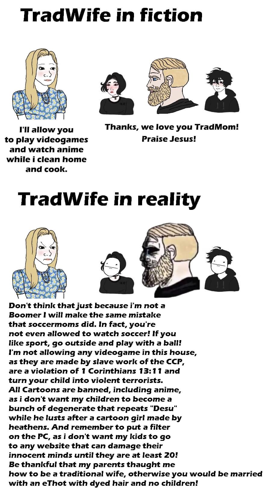 Tradwife fiction vs. reality Blank Meme Template