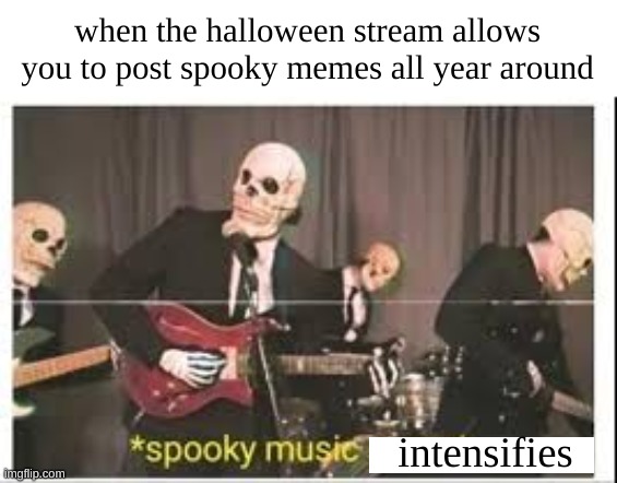 spooky | when the halloween stream allows you to post spooky memes all year around; intensifies | image tagged in spooky music stops | made w/ Imgflip meme maker