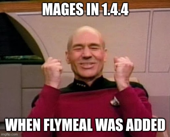 Mages with resonance scepter ;-; | MAGES IN 1.4.4; WHEN FLYMEAL WAS ADDED | image tagged in so much win patrick stewart | made w/ Imgflip meme maker