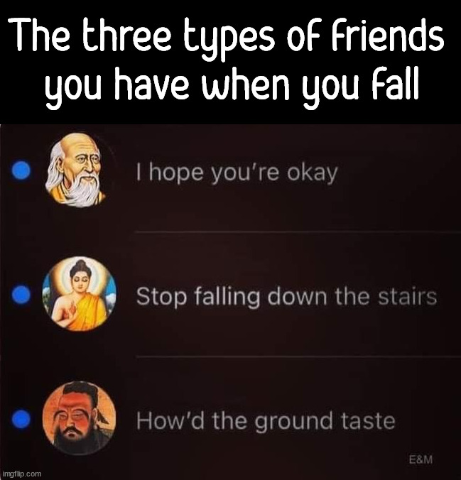 I appreciate the bottom one | The three types of friends 
you have when you fall | image tagged in friends | made w/ Imgflip meme maker