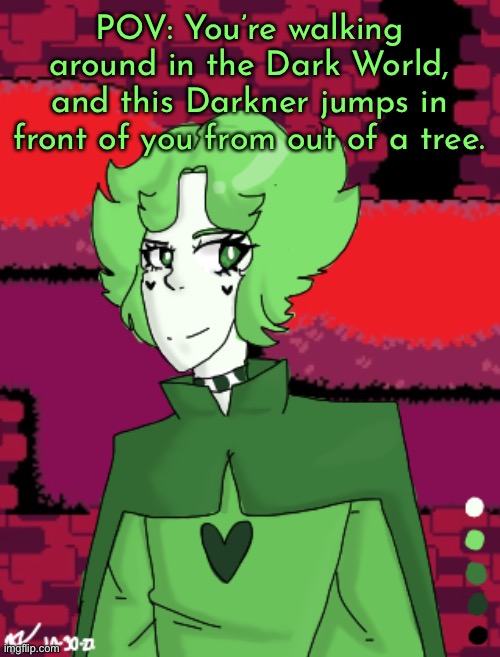 No ERP or Joke RPs. Romance allowed (any gender) | POV: You’re walking around in the Dark World, and this Darkner jumps in front of you from out of a tree. | made w/ Imgflip meme maker