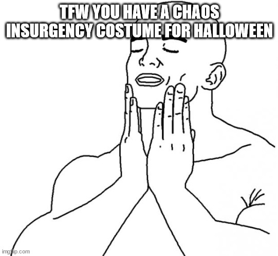 e | TFW YOU HAVE A CHAOS INSURGENCY COSTUME FOR HALLOWEEN | image tagged in tfw | made w/ Imgflip meme maker