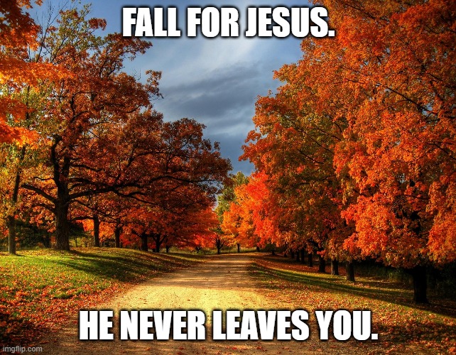 Fall | FALL FOR JESUS. HE NEVER LEAVES YOU. | image tagged in jesus,jesus christ,fall | made w/ Imgflip meme maker
