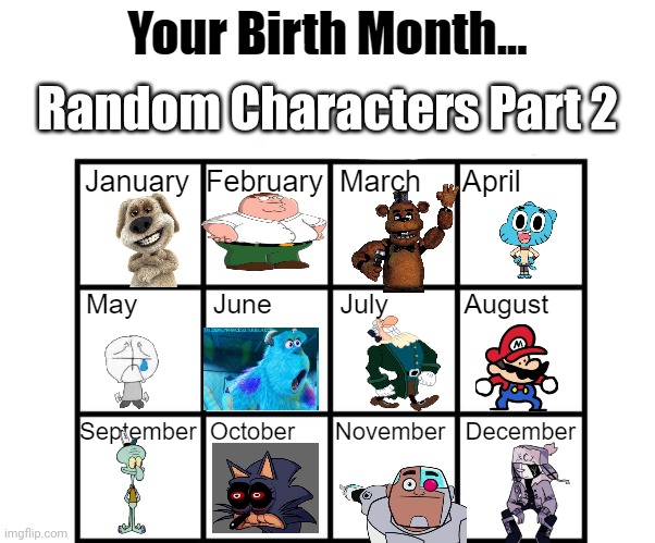 Birth Month Alignment Chart | Random Characters Part 2 | image tagged in birth month alignment chart | made w/ Imgflip meme maker