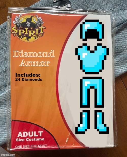 no workbench included | Diamond 
Armor; Includes:; 24 Diamonds | image tagged in spirit halloween,gaming,stupid memes | made w/ Imgflip meme maker