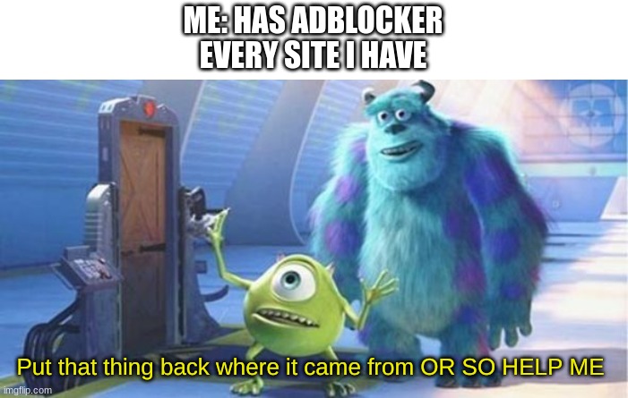 put that thing back where it came from or so help me w/text | ME: HAS ADBLOCKER
EVERY SITE I HAVE | image tagged in put that thing back where it came from or so help me w/text | made w/ Imgflip meme maker