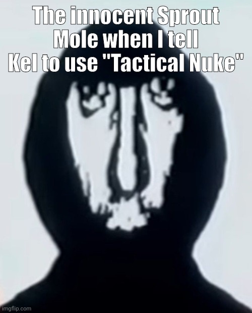 An Intruder | The innocent Sprout Mole when I tell Kel to use "Tactical Nuke" | image tagged in an intruder | made w/ Imgflip meme maker