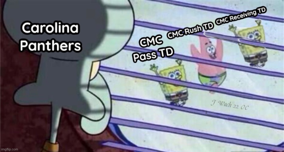 That Panthers Trade Working Out Great | image tagged in christian mccafferey,nfl,carolina panthers,cmc,spongebob,squidward window | made w/ Imgflip meme maker