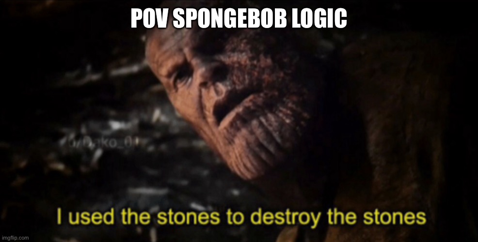 I used the stones to destroy the stones | POV SPONGEBOB LOGIC | image tagged in i used the stones to destroy the stones | made w/ Imgflip meme maker