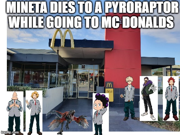 pyroraptor | MINETA DIES TO A PYRORAPTOR WHILE GOING TO MC DONALDS | made w/ Imgflip meme maker
