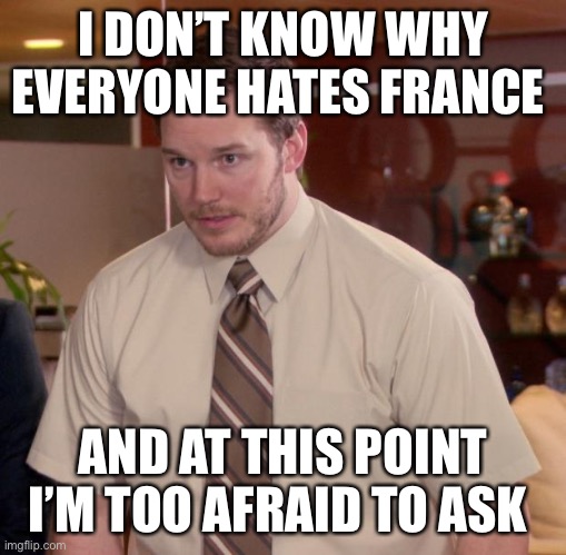 … | I DON’T KNOW WHY EVERYONE HATES FRANCE; AND AT THIS POINT I’M TOO AFRAID TO ASK | image tagged in memes,afraid to ask andy | made w/ Imgflip meme maker