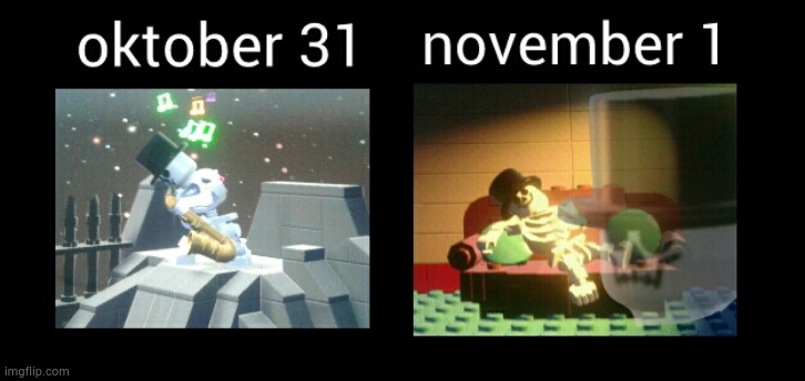when it hits, it hits hard | image tagged in spooky month,nnn,memes,lego,happy halloween,no nut november | made w/ Imgflip meme maker