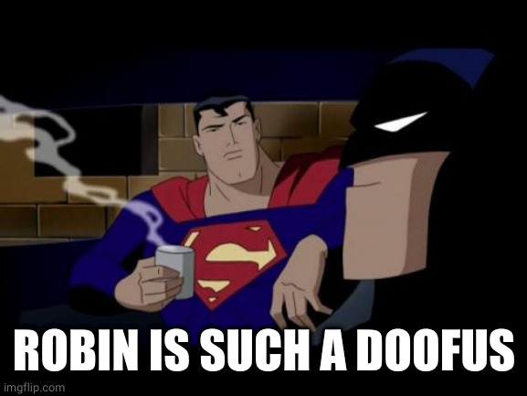 Batman And Superman Meme | ROBIN IS SUCH A DOOFUS | image tagged in memes,batman and superman | made w/ Imgflip meme maker