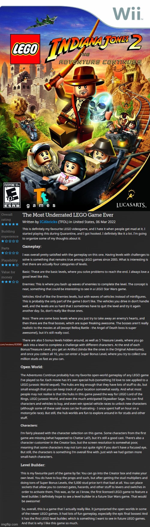 This was my review of Lego Indiana Jones 2: The Adventure Continues. It gets a bad rap but it's my favorite videogame | image tagged in indiana jones,lego,video games,videogames | made w/ Imgflip meme maker