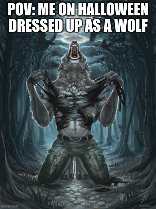 Wolf Howling | POV: ME ON HALLOWEEN DRESSED UP AS A WOLF | image tagged in wolf howling | made w/ Imgflip meme maker