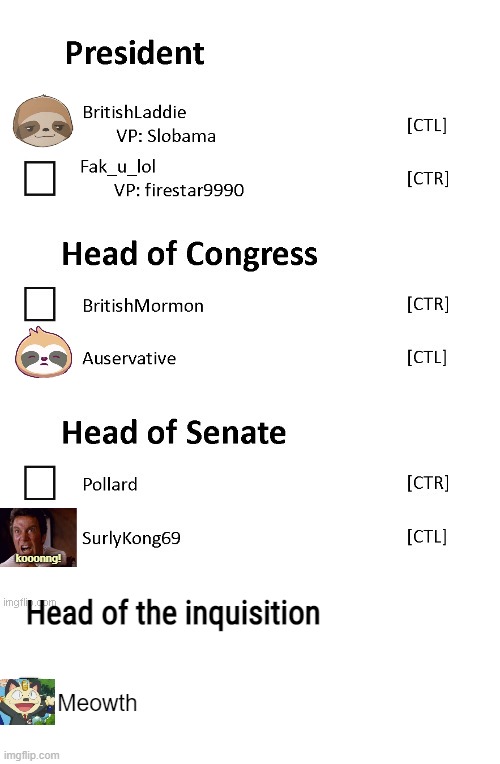 democracy yo (had to submit here I messed the first one up) | Head of the inquisition; kooonng! Meowth | image tagged in rmk | made w/ Imgflip meme maker