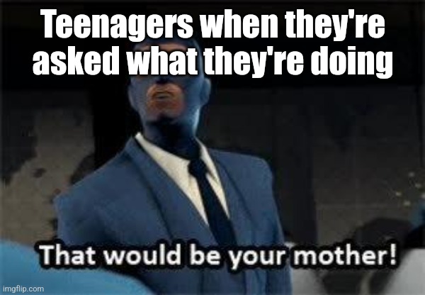 That would be your mother | Teenagers when they're asked what they're doing | image tagged in that would be your mother | made w/ Imgflip meme maker