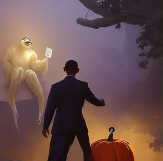 Barack Obama casting a vote as a costumed Halloween sloth Blank Meme Template