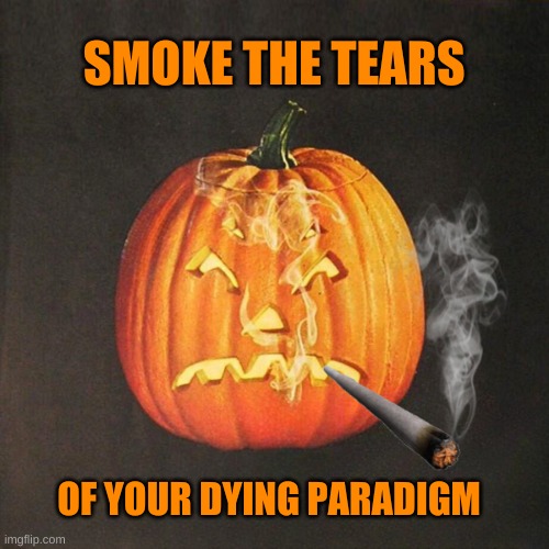 SMOKE THE TEARS; OF YOUR DYING PARADIGM | image tagged in halloween,pumpkin,pumpkin spice,too dank,death,grim reaper | made w/ Imgflip meme maker
