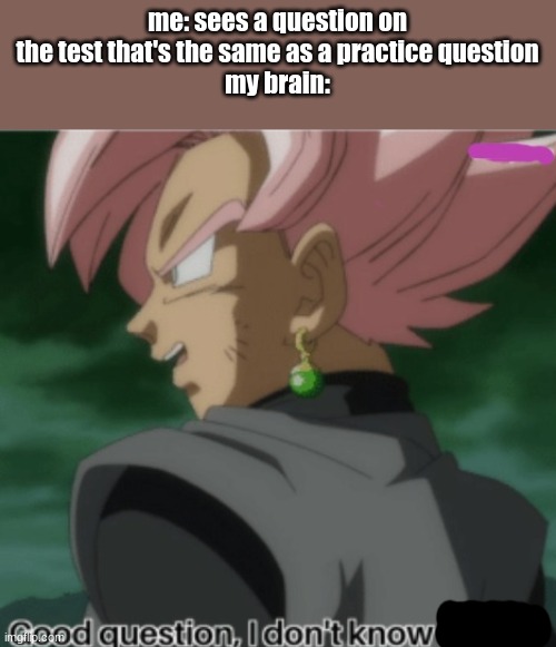 Good Question I Don't Know Myself | me: sees a question on the test that's the same as a practice question
my brain: | image tagged in good question i don't know myself | made w/ Imgflip meme maker