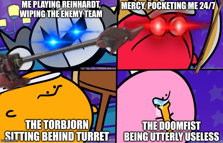 Ow2 defense on payload/hybrid be like | ME PLAYING REINHARDT, WIPING THE ENEMY TEAM; MERCY, POCKETING ME 24/7; THE TORBJORN SITTING BEHIND TURRET; THE DOOMFIST BEING UTTERLY USELESS | image tagged in overwatch memes,overwatch,overwatch defense,reinhardt meme,torbjorn meme,mercy meme | made w/ Imgflip meme maker