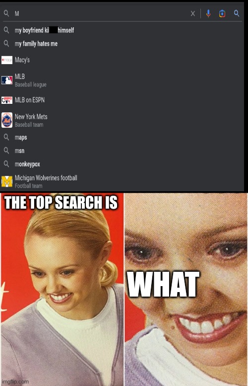 Thats Just Wrong | THE TOP SEARCH IS; WHAT | image tagged in wait what | made w/ Imgflip meme maker